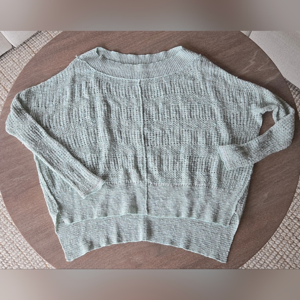 Free People open knit XS S Beachy Boho Cover Up Cozy Cotton Linen Off Shoulder